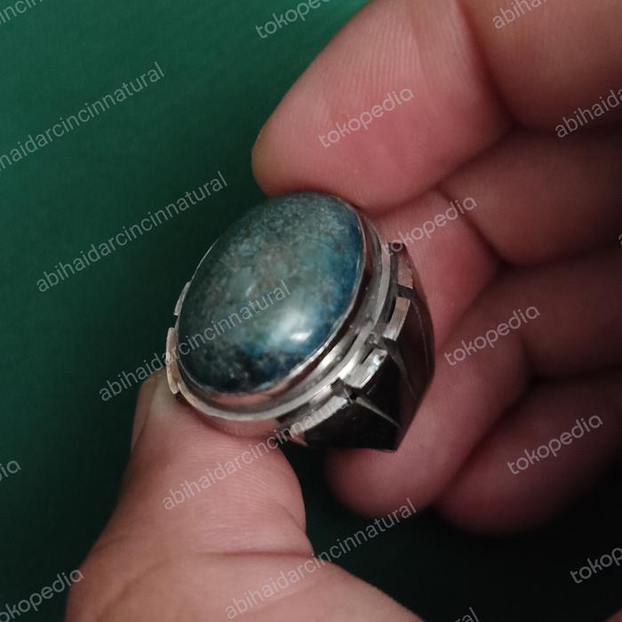cincin batu akik biru Zulfikar emban monel hand Made size 9