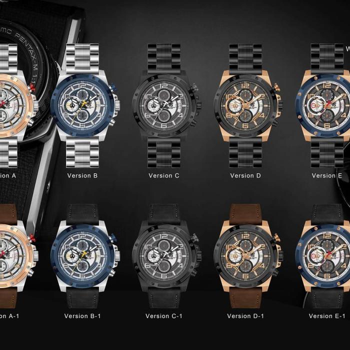 Jam Tangan Pria T5 H 3706G Stainless Steel Chrono Aktif Fullset Bonus Stopwatch Watches