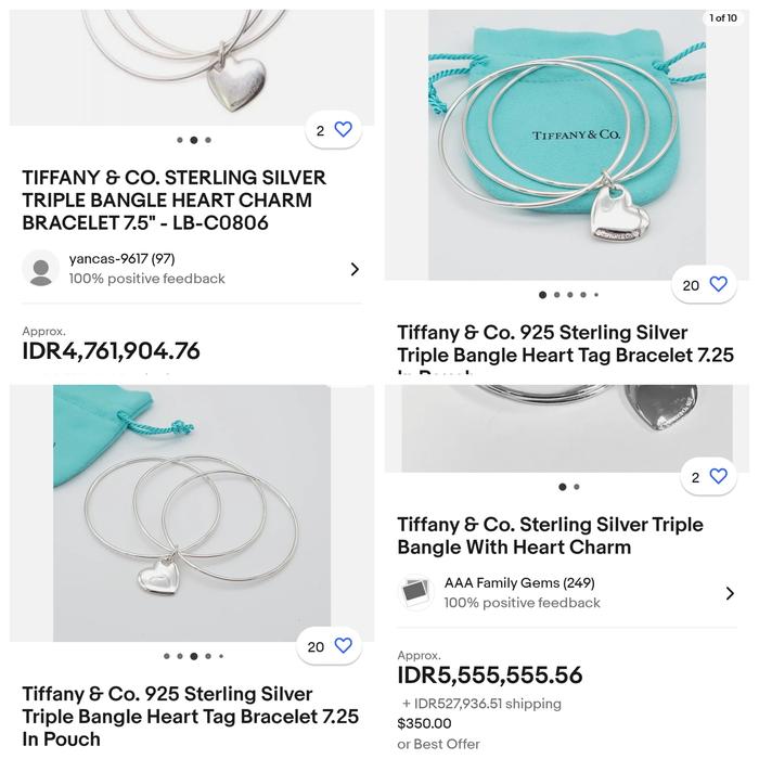 Tiffany & co Triple Bangle with Heart charm gelang tiffany silver 925