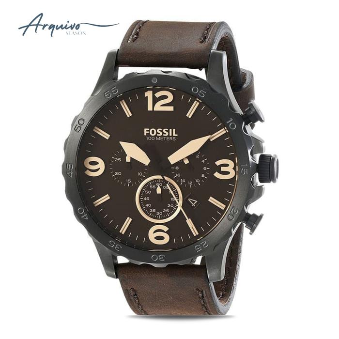 Jam Tangan Pria Fossil Nate Chronograph Kulit Sporty Original JR1487