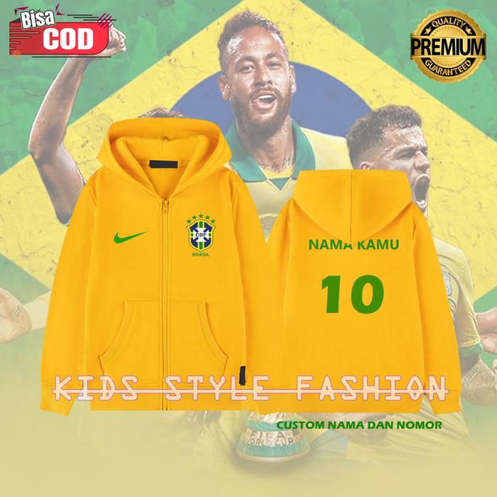 JAKET HOODIE ZIPPER ANAK SEPAKBOLA BRASIL / JAKET RESLETING ANAK