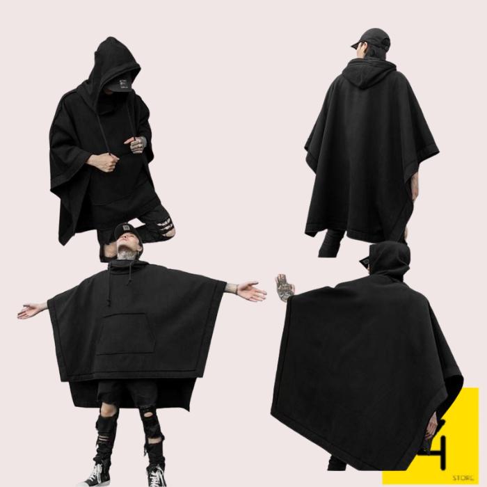 Hoodie jaket techwear model kimono hitam polos all size oversize