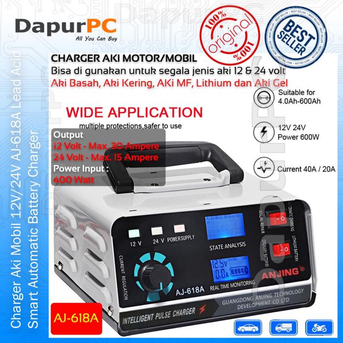 Charger Aki AJ-618A 12V 30 Ampere - 24V 15 Ampere Mobil Motor