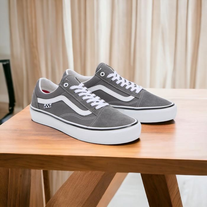 Sepatu Vans Old Skool Skateboarding Pewter White Original