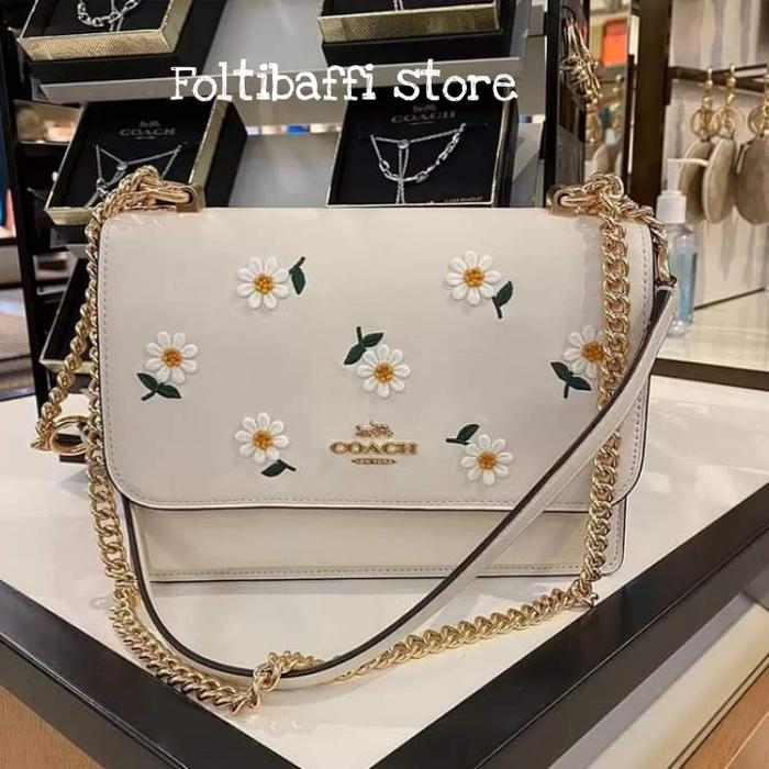 TAS WANITA CO C2858 DAISY EMBROIDERY KLARE SHOULDER BAG SIGNATURE LEATHER