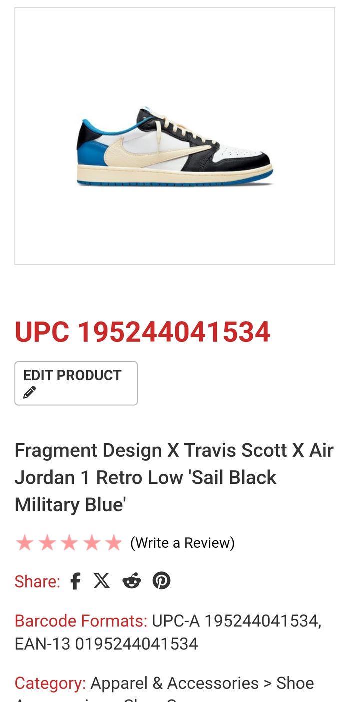 Nike AJ1 Travis Low Scott Fragment Size 45