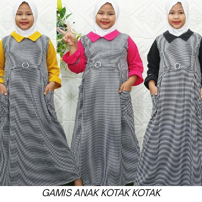 Gamis anak perempuan motif kotak kotak maxi dress anak tanggung