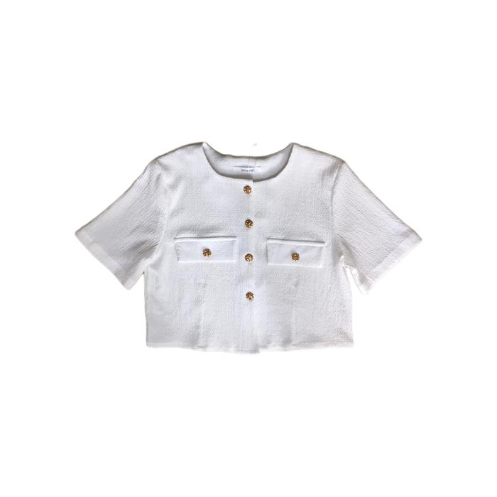 baju tweed korea putih import murah white top lengan 3/4 bangkok bkk