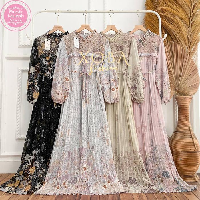 Xoba Fashion 3510 Gaun+Hijab LD 110 CM Busana Muslim Wanita Ceruti mix