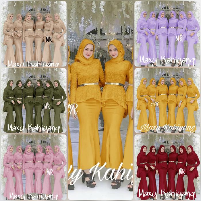 Gamis Dress Maxi Kahiyang BRUKAT Brocade Pesta Mustard Kuning Lilac