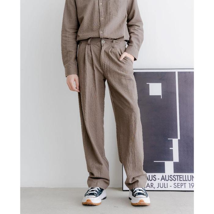 odh PLFR Linen Widepants Wood | Celana Panjang Pria Coklat