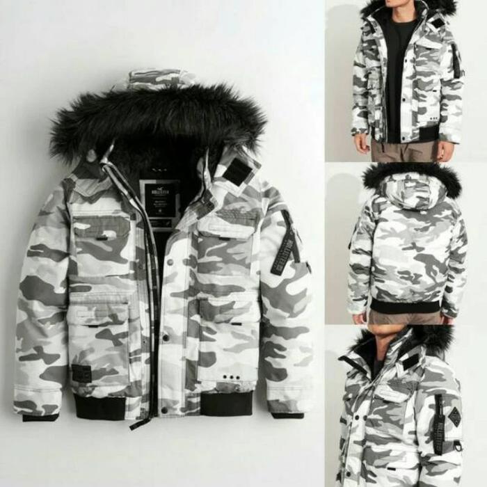 JAKET MUSIM DINGIN HLR DOWN UTILITY BOMBER JACKET WINTER WHITE CAMO
