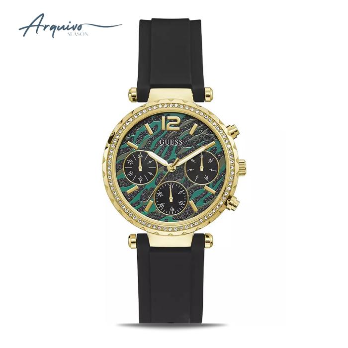 Jam Tangan Guess Wanita Solstice Chronograph Black Rubber Mewah Casual Original GW0113L1