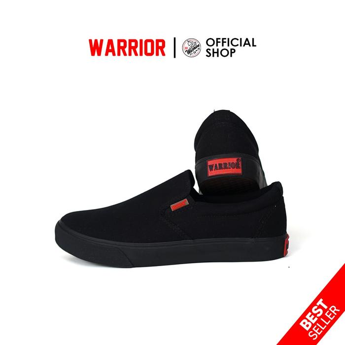 Sepatu Warrior Arthur Slip On Full All Black - Sepatu Sekolah Slip On