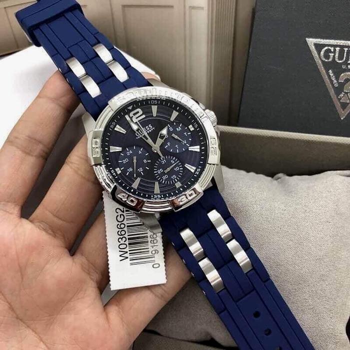 ARLOJI26 JAM TANGAN PRIA GUESS W0366G2 SILVER BLUE ORIGINAL W0366G2