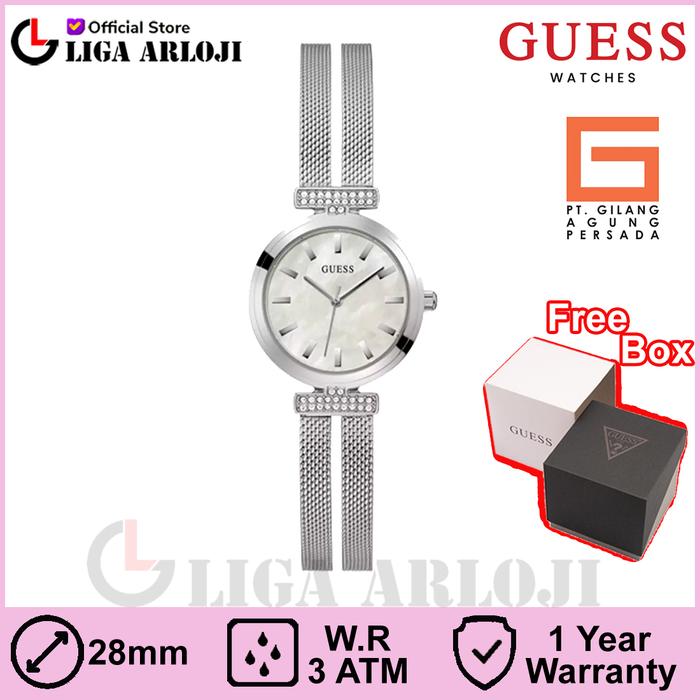 GUESS GW0471L1 Original ARRAY Jam Tangan Wanita Analog Silver Mesh