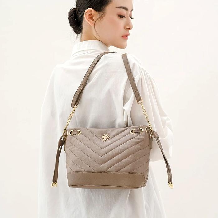 Sling & Shoulder Bag Jelena Drawstring (Mocha) - Les Catino Original