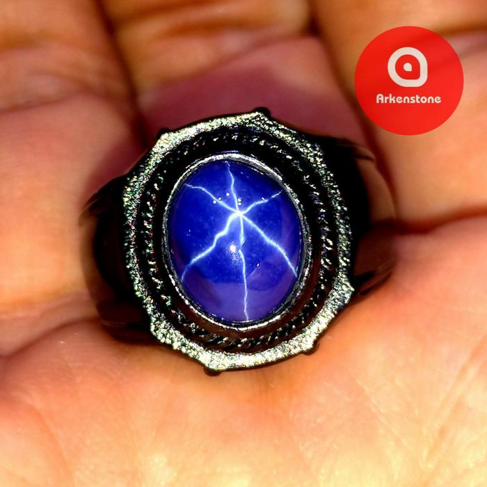 Cincin Hitam Batu Mulia Blue Safir Star HQ