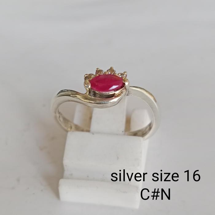 cincin perak wanita, batu permata natural ruby burma. gem id card igs