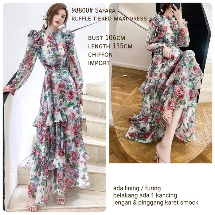 Chiffon Longdress 98800 Dress Maxi Ruffle Tiered Safara Import Summer