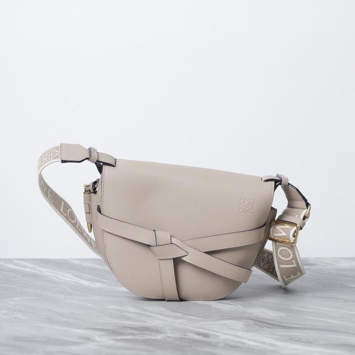 LOEWE Small Gate Shoulder Bag Sand Soft Calfskin with Jacquard Strap