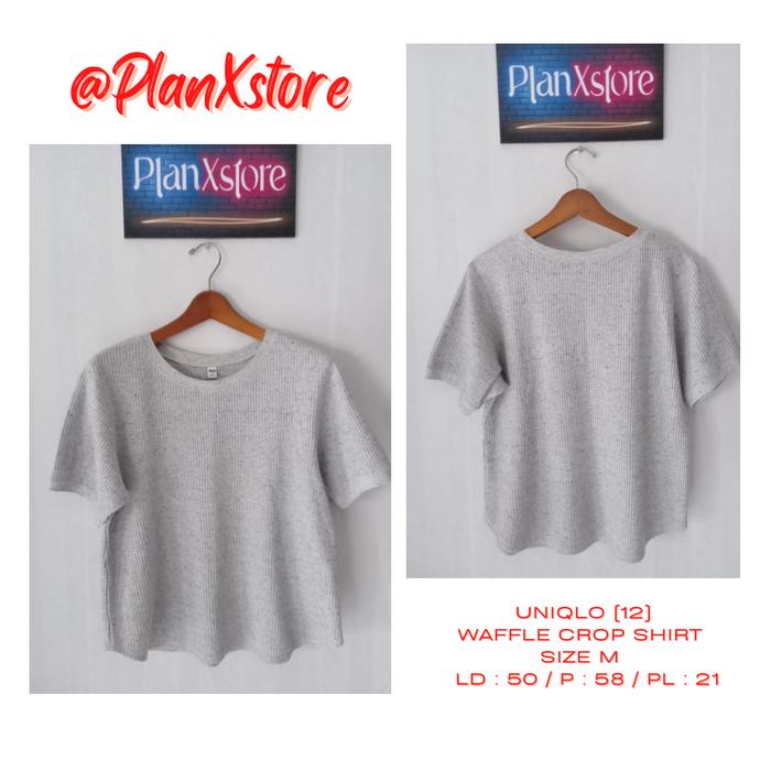 UNIQLO (12) CREW NECK WAFFLE CROP SHIRT SIZE M PRELOVED TERJANGKAU