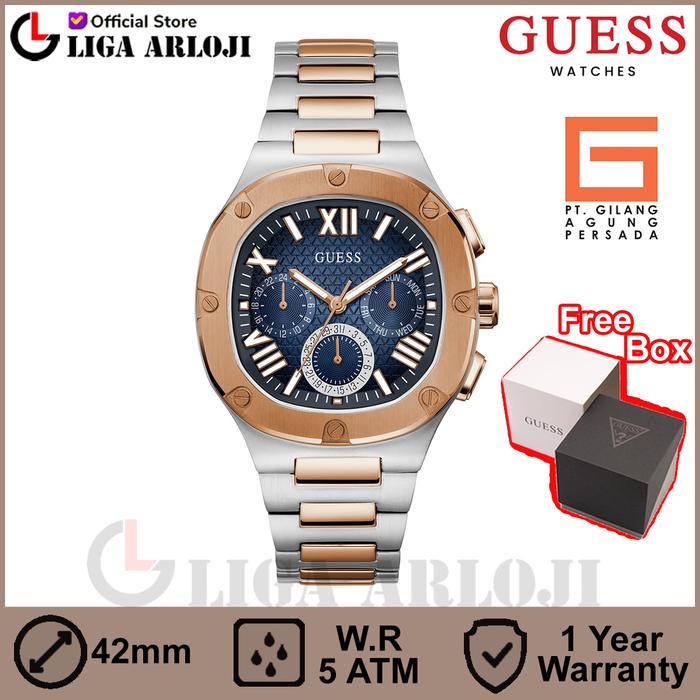 GUESS GW0572G4 Original HEADLINE Jam Tangan Pria Analog Rose Blue
