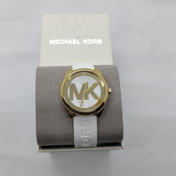 Jam tangan Rubber Putih Branded MK7141 Jan Gold Tone Watch White Silicone