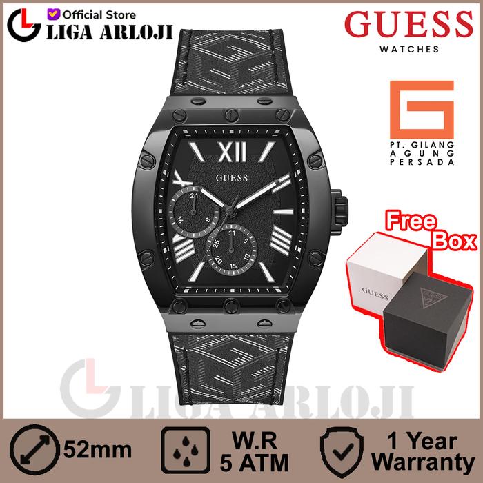 GUESS GW0645G2 Jam Tangan Pria Analog FALCON Rubber Leather Black