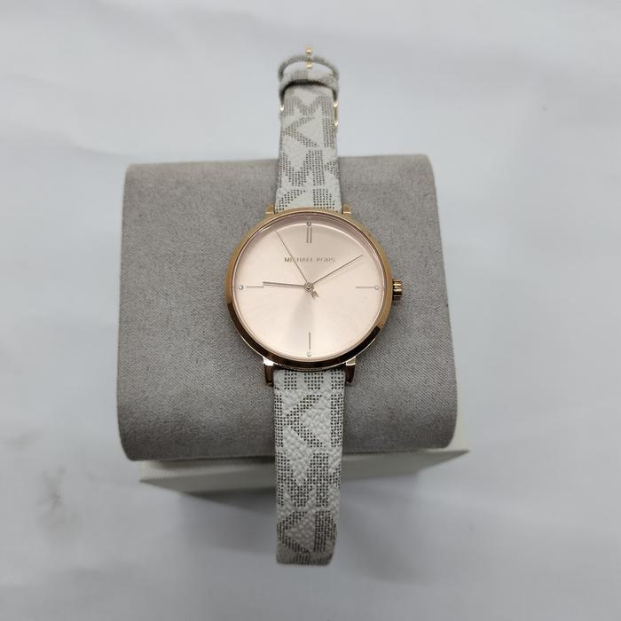Jam tangan wanita Branded MK7128 Leather Signature vanila
