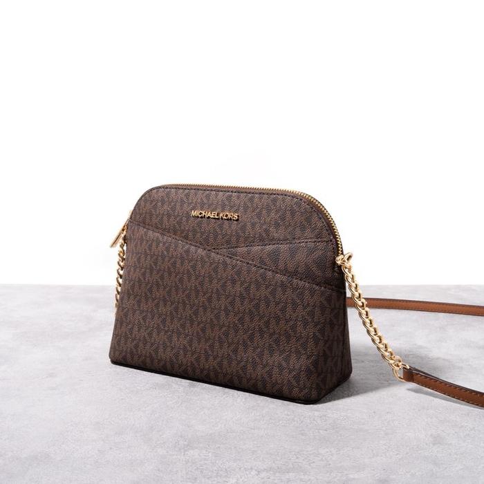 MICHAEL KORS Jet set travel medium dome crossbody bag monogram Brown