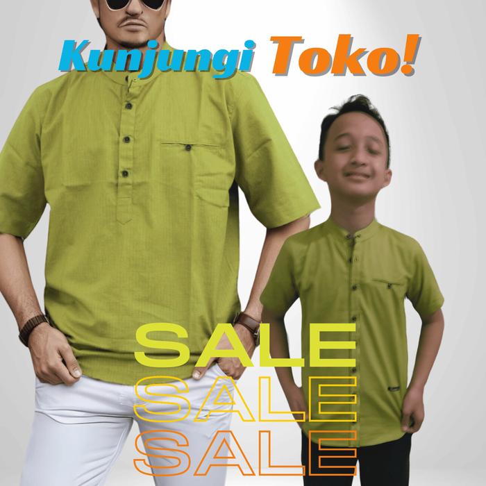 KEMEJA KOKO PRIA LENGAN PENDEK - HIJAU LEMON - HANZAIN
