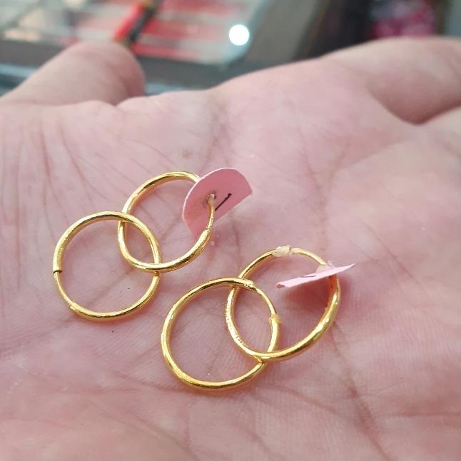 Anting Dewasa Model Bulat Emas Asli 24 Karat