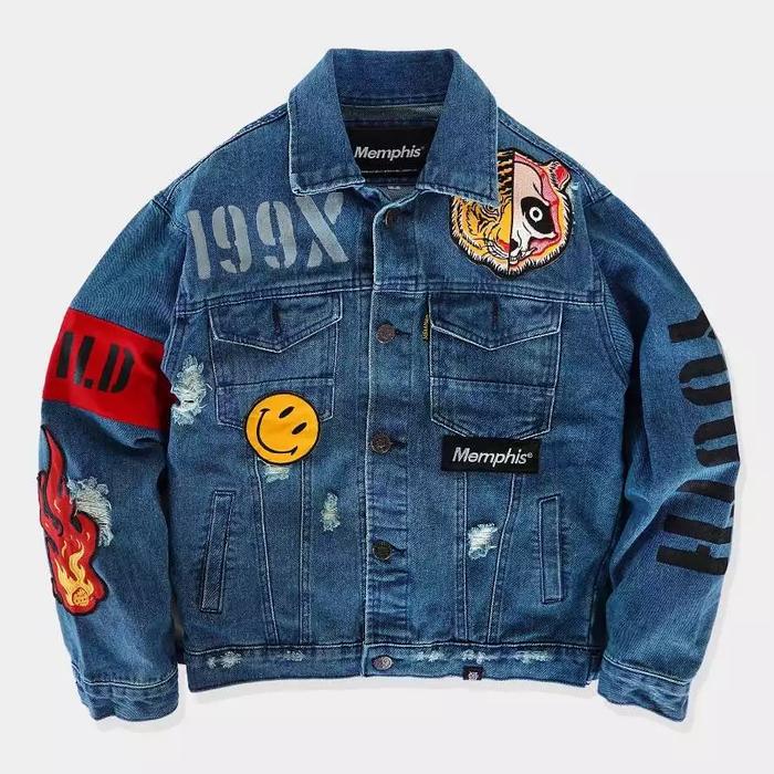 Memphisorigins Denim Wild Tigris Original Denim Riped Jacket Memphis Pria Wanita Unisex
