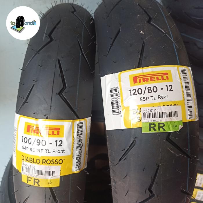 Pirelli Paket Ban Motor Diablo Rosso Scooter SC Ukuran 100/90 R 12 & 120/80-12 untuk Scoopy Yamaha F