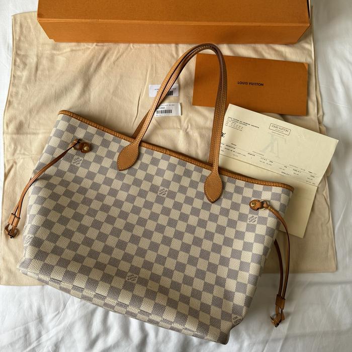 LV Neverfull MM Damier Azur Rose Ballerine