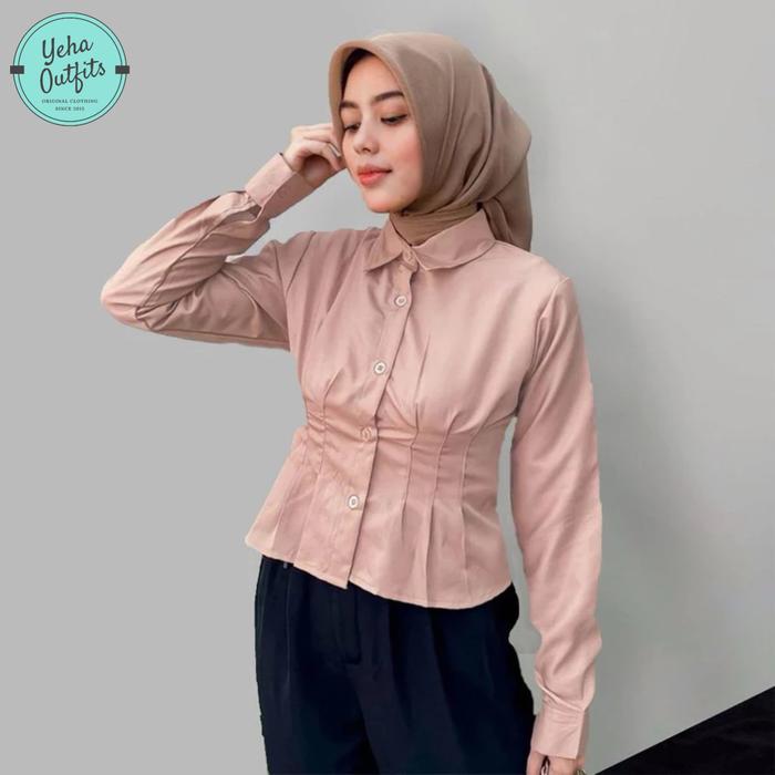 Korset Blouse Wanita Korea Baju Atasan Muslim Lengan Panjang Terbaru