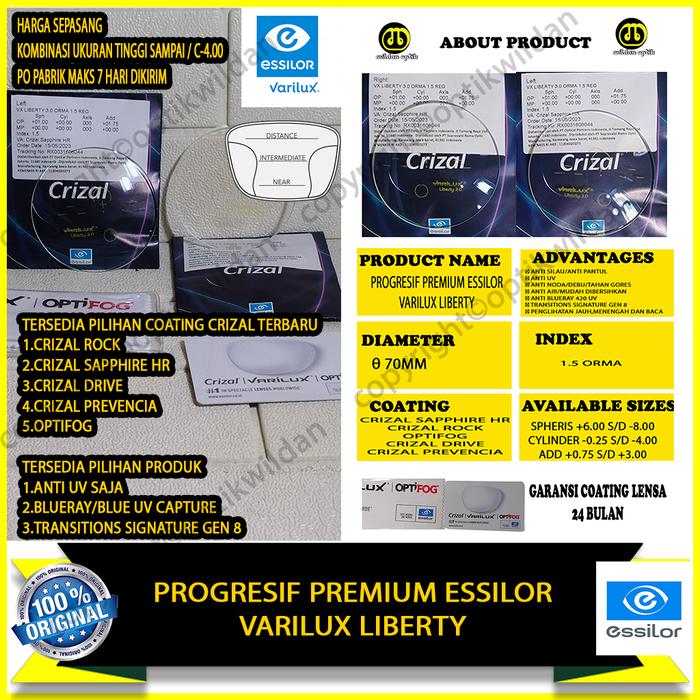 PROGRESIF ESSILOR VARILUX LIBERTY CRIZAL ROCK/CRIZAL SAPPHIRE HR