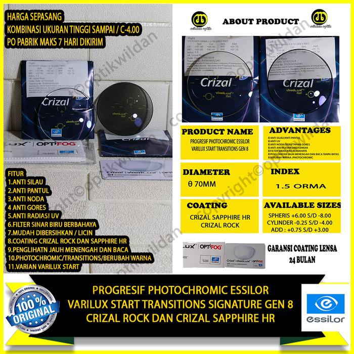 PROGRESIF PHOTOCHROMIC ESSILOR VARILUX START TRANSITIONS GEN8 1.5 ORMA