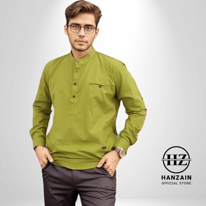 KEMEJA KOKO PRIA PANJANG- KATUN - HIJAU LEMON LIME - HANZAIN OFFICIAL
