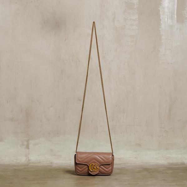 Tas GUCCI MARMONT NUDE SUPER MINI CHAIN SHOULDER BAG 100% ORI