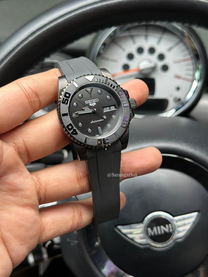 Jam Tangan Seiko Mod FullBlack Yacht Master Rubber