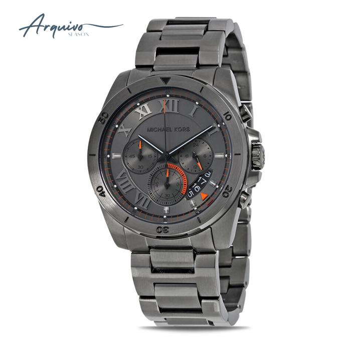 Jam Tangan Michael Kors Pria Brecken Chronograph Grey Stainless Steel Mewah Sporty Original MK8465