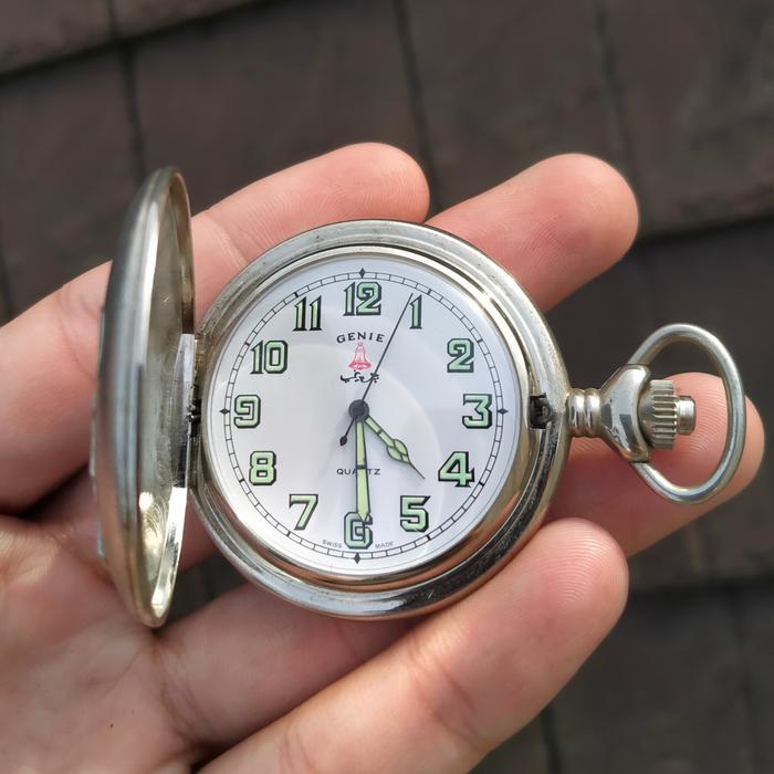 SUPER RARE ! vintage genie military pocket watch jam saku kantong jadul antik hunter case swiss not 