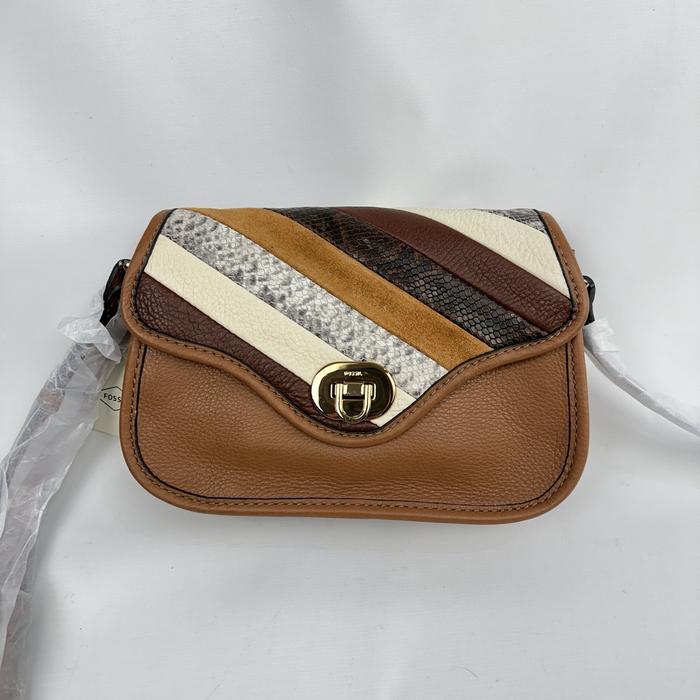 tas wanita fossil heritage flap crossbody brown stripe bc