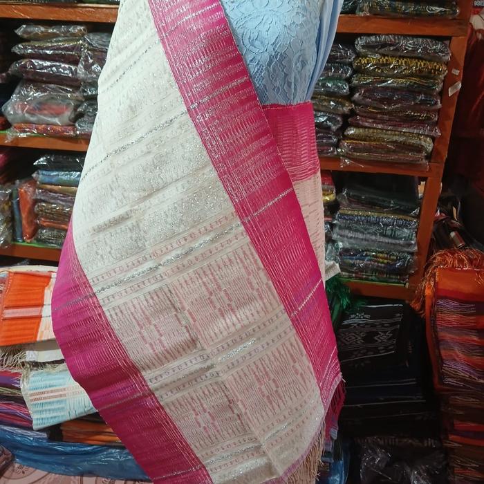 SONGKET TUMTUMAN PUTIH PINK PTIKREM TUMTUMAN PENGANTIN TENUN TARUTUNG