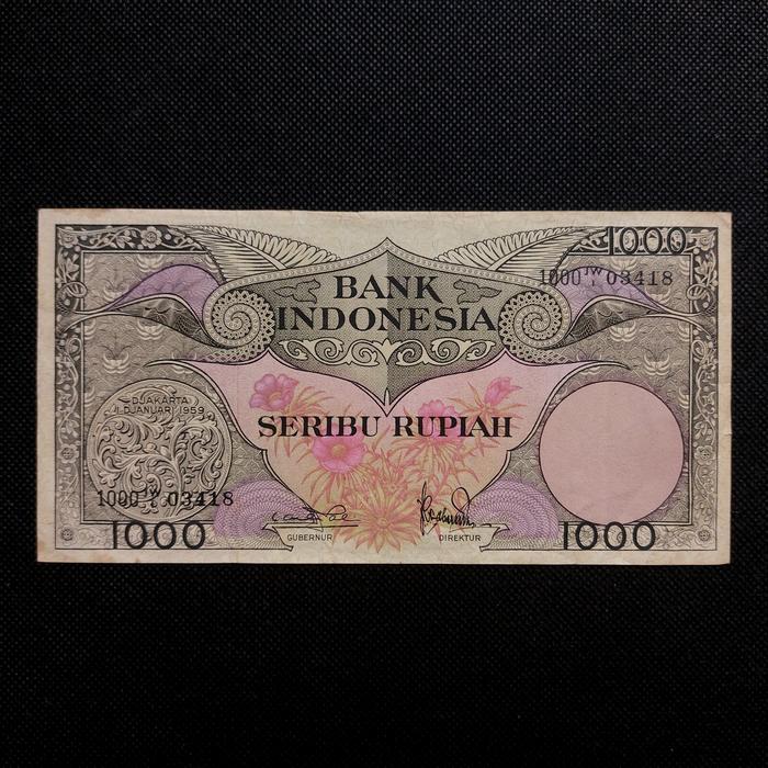 Uang Kuno Kertas 1000 Rupiah Seri Bunga/Burung tahun 1959