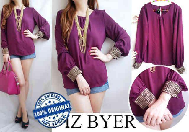 Iz Byer Wine Studded Sleeve Blouse