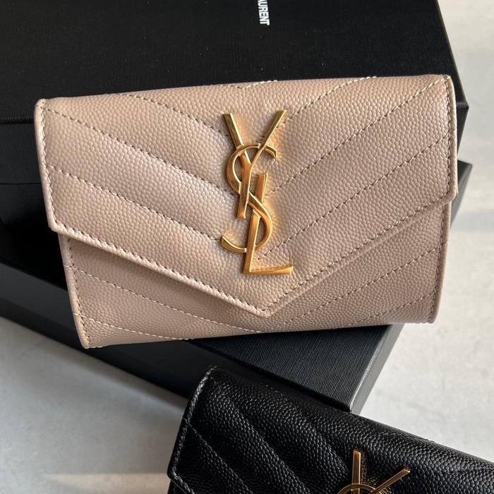 YSL Saint Laurent Mini Flap Wallet Dark Beige Ghw