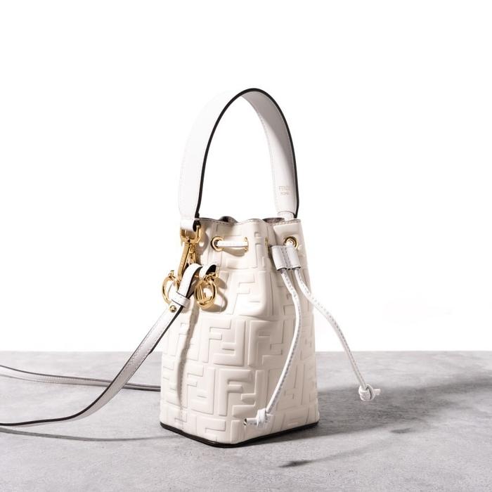 FENDI Mini mon tresor FF embossed logo leather Ice White